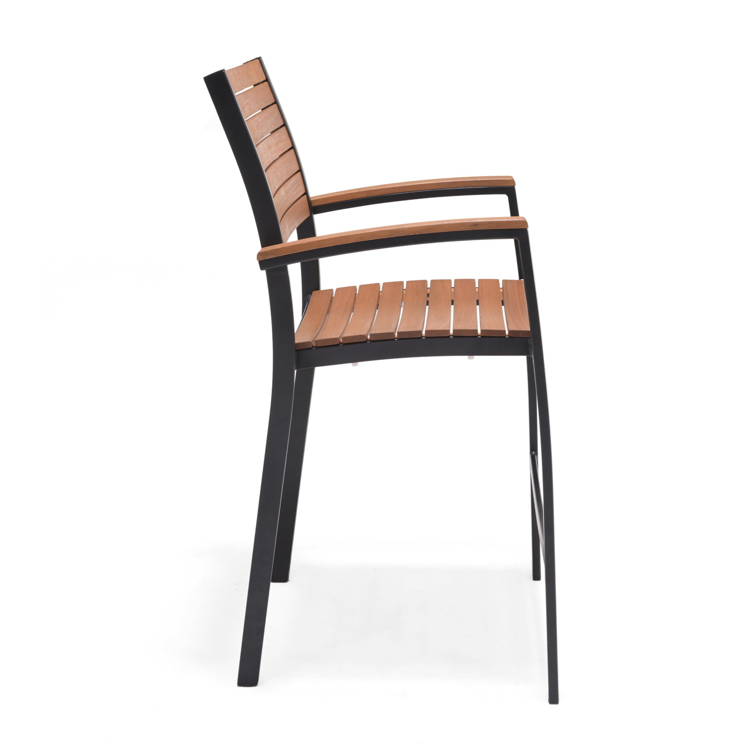 METRO Professional Sgabello da Esterno con Braccioli Lynx, Alluminio/Legno di Eucalipto, Sedia Impilabile, Ideale per Ristorante e Giardino, Marrone/Nero