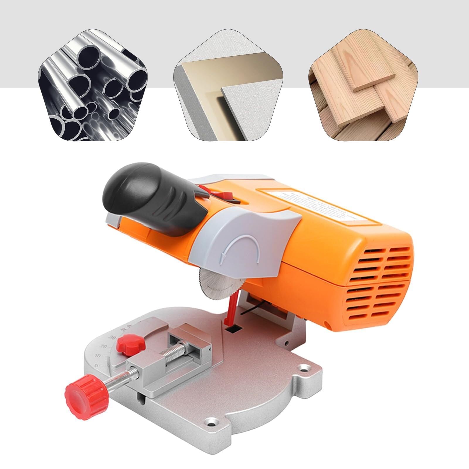 Mini troncatrice da banco, portatile, con lame in acciaio e resina, angolo regolabile massimo di 45° per un taglio preciso di legno, plastica, pietra e metalli