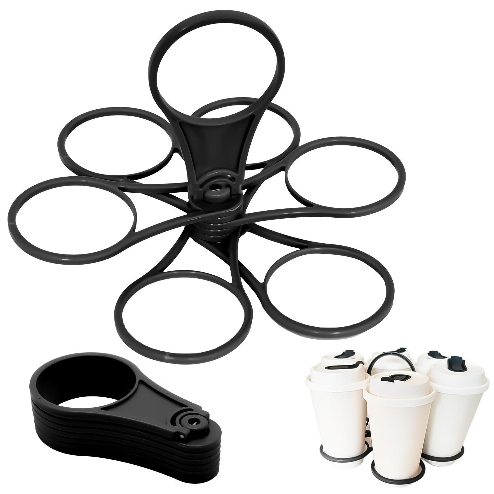 2 pièces de porte-gobelets avec poignée - Porte-gobelets pour 6 verres, porte-gobelets pour festival, pliable, réutilisable pour festivals, événements sportifs et concerts (Noir)