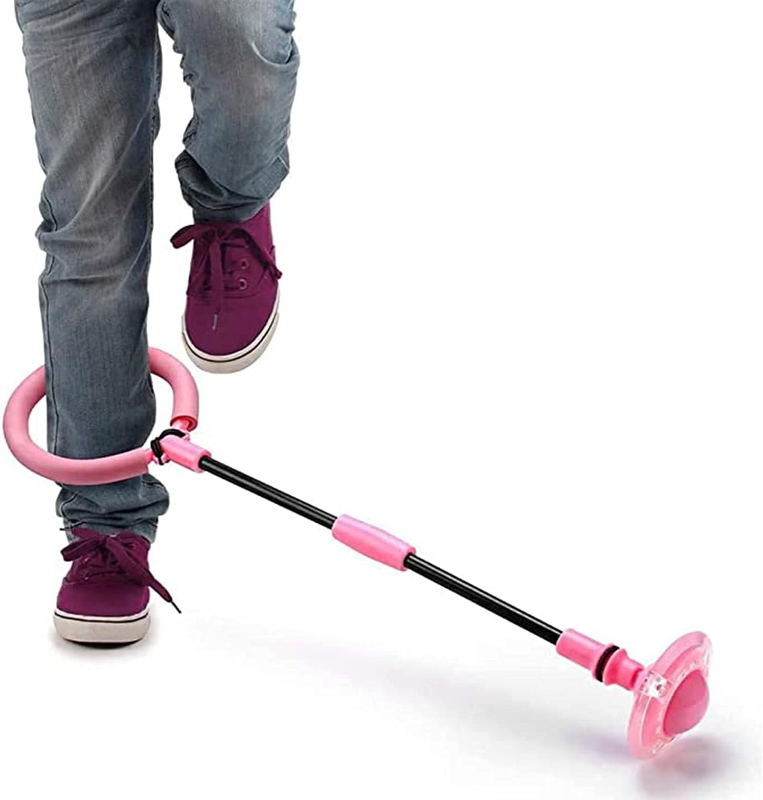 Kids Foldable PVC & PP Materials Ankle Skip Ball Flash Jump Colorful Sports Swing Ball, Fitness Jump Rope Fat Burning Game for Adults and Children, No charging needed, Carrying Bag (Pink)