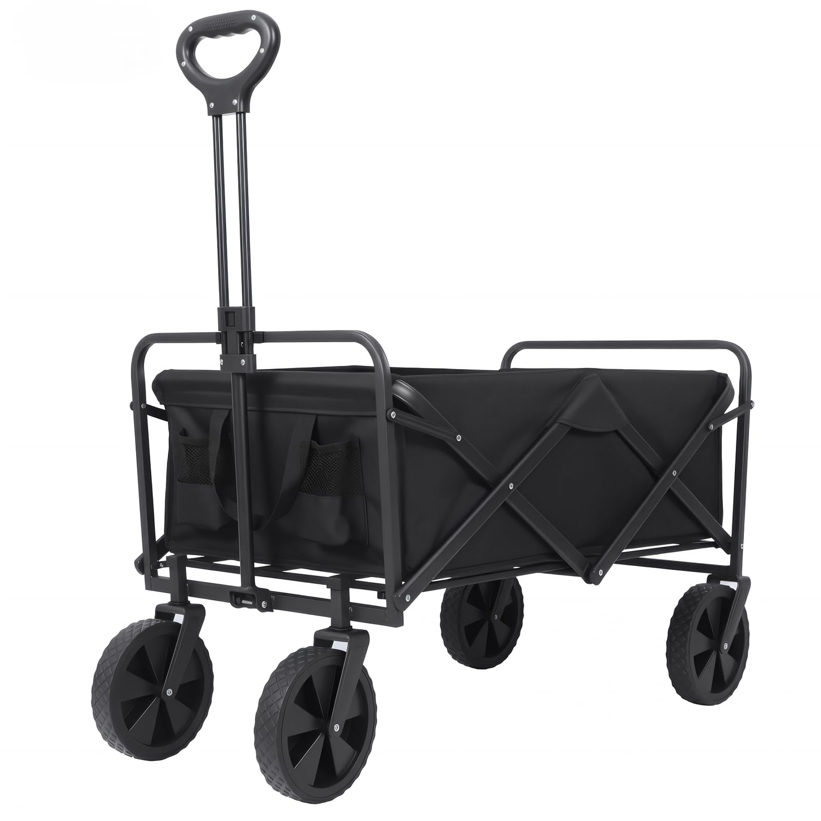 Panana Black Folding Trolley Utility Wagon Cart With All-Terrain Wheels, 100L Storage Capacity, Heavy-Duty Steel Frame,Garden Wagon Cart 150Kg Load Capacity (Black)