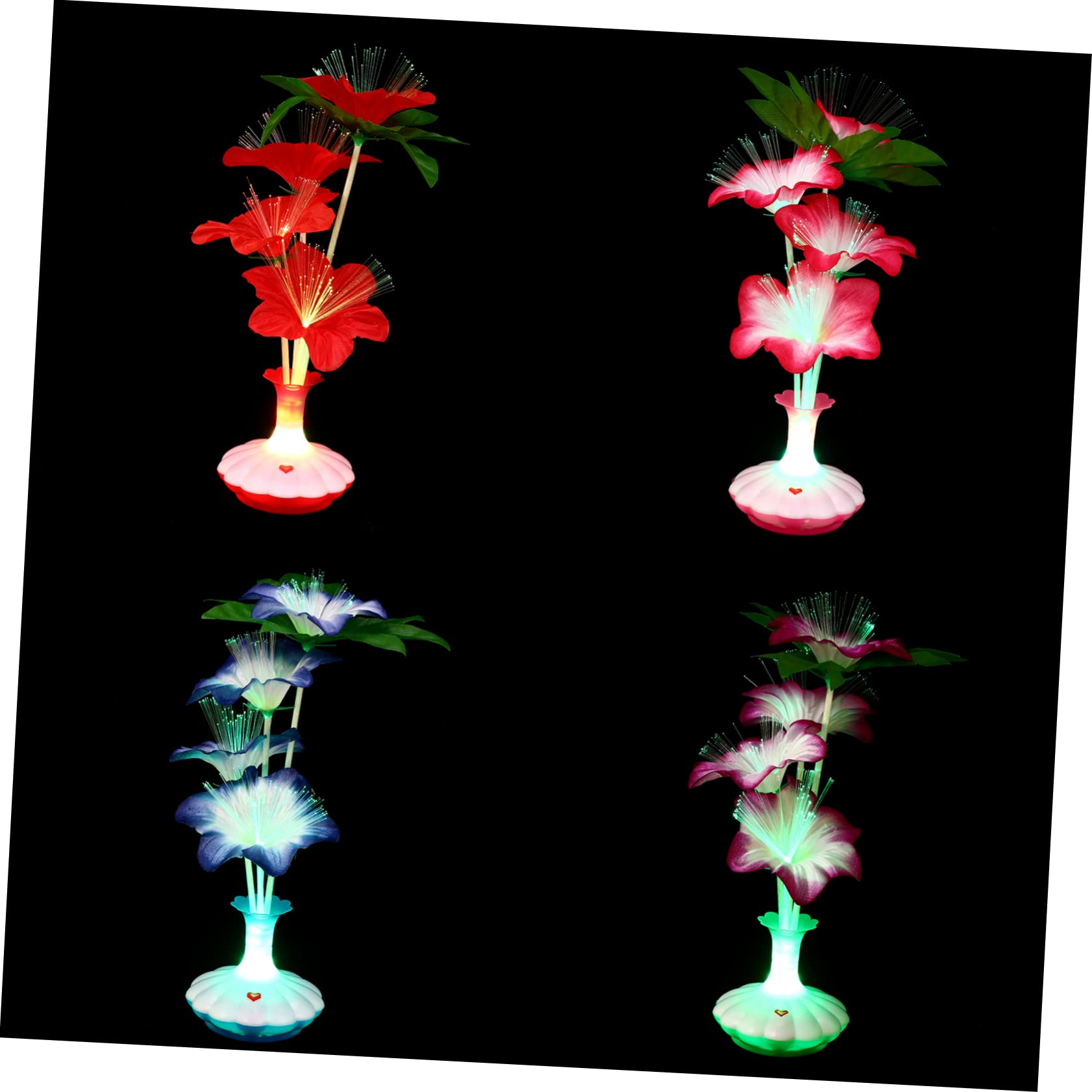 ABOOFAN Led Artificial Flower Vase Lights 4pcs Fiber Optic Centerpieces Warm Lighting Odorless Random Color