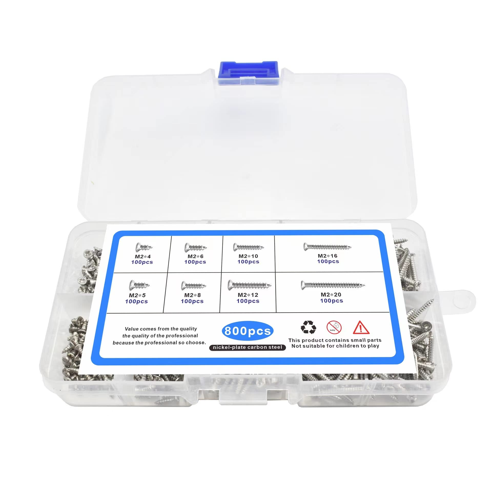 800 pieces/box Self-tapping screws self-tapping screw kit flat head self-tapping screws with cross recess M2 Wood fixing with box