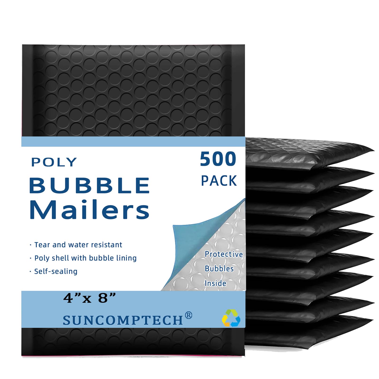 25 50 100 200 500 1000 4x8 Self Seal Waterproof Mailing Envelopes, Poly Bubble Mailers, Padded Shipping Envelopes, Small Business, Bulk Color #000