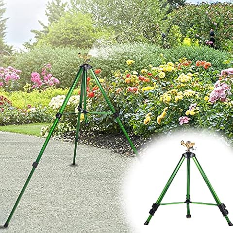 Biswing Impact Sprinkler Head on Tripod Base, Extends Up to 50 Inch Heavy Duty Lawn Sprinkler, 360 Degree Large Area Irrigation, Adjustable Coverage Brass Nozzle Alloy Metal Tower Sprinkler, 1 Pack Cover