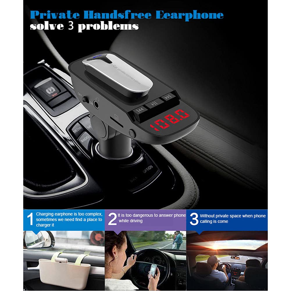 Trasmettitore Bluetooth per Auto con Auricolare, Bluetooth Lettore MP3 per Auto Vivavoce Wireless Radio Adattatore o Sistema Vivavoce con Doppio Caricatore USB, U Disk TF Card Uscita AUX