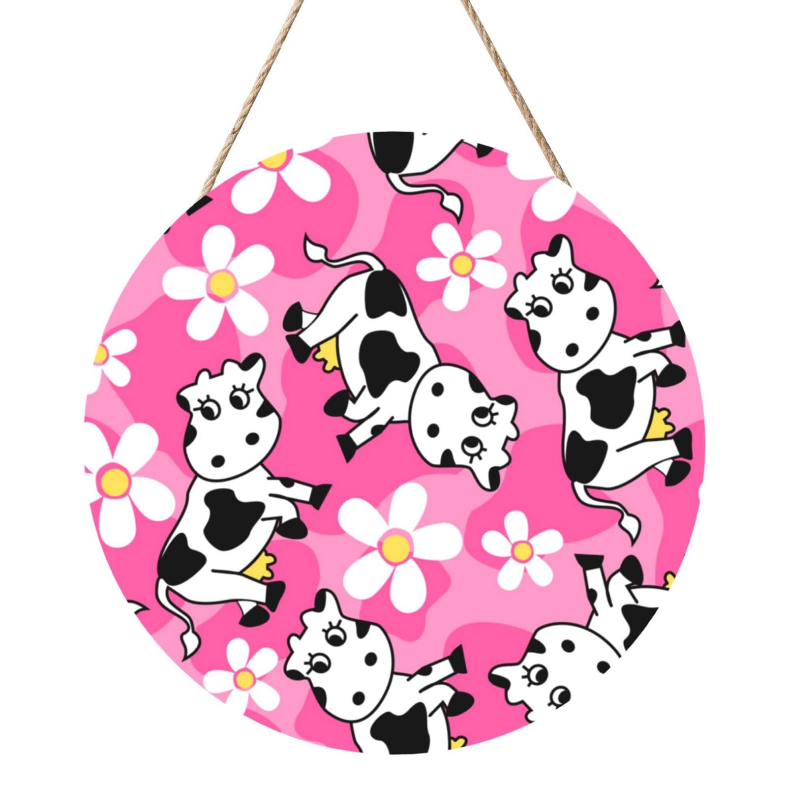 Cute Cow, Round Wood Panel Painting 12 in, Wall Hanging Painting For Home