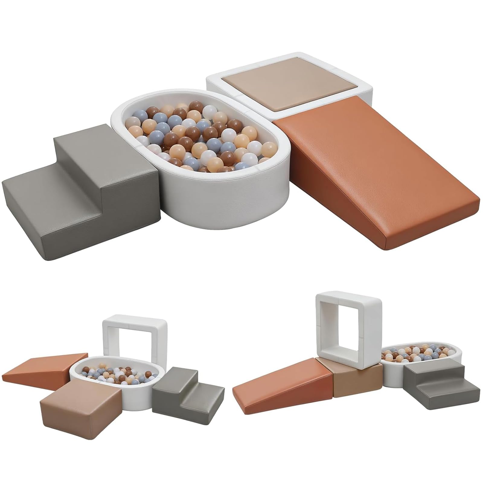 Schaumstoff Bausteine Kinder Klettern Indoor: 5 Softbausteine Riesenbausteine Spielbausteine mit Bällebad(Ohne Bälle) - Weiche Bausteine Baby Montessori Großbausteine Kletterspielzeug Outdoor