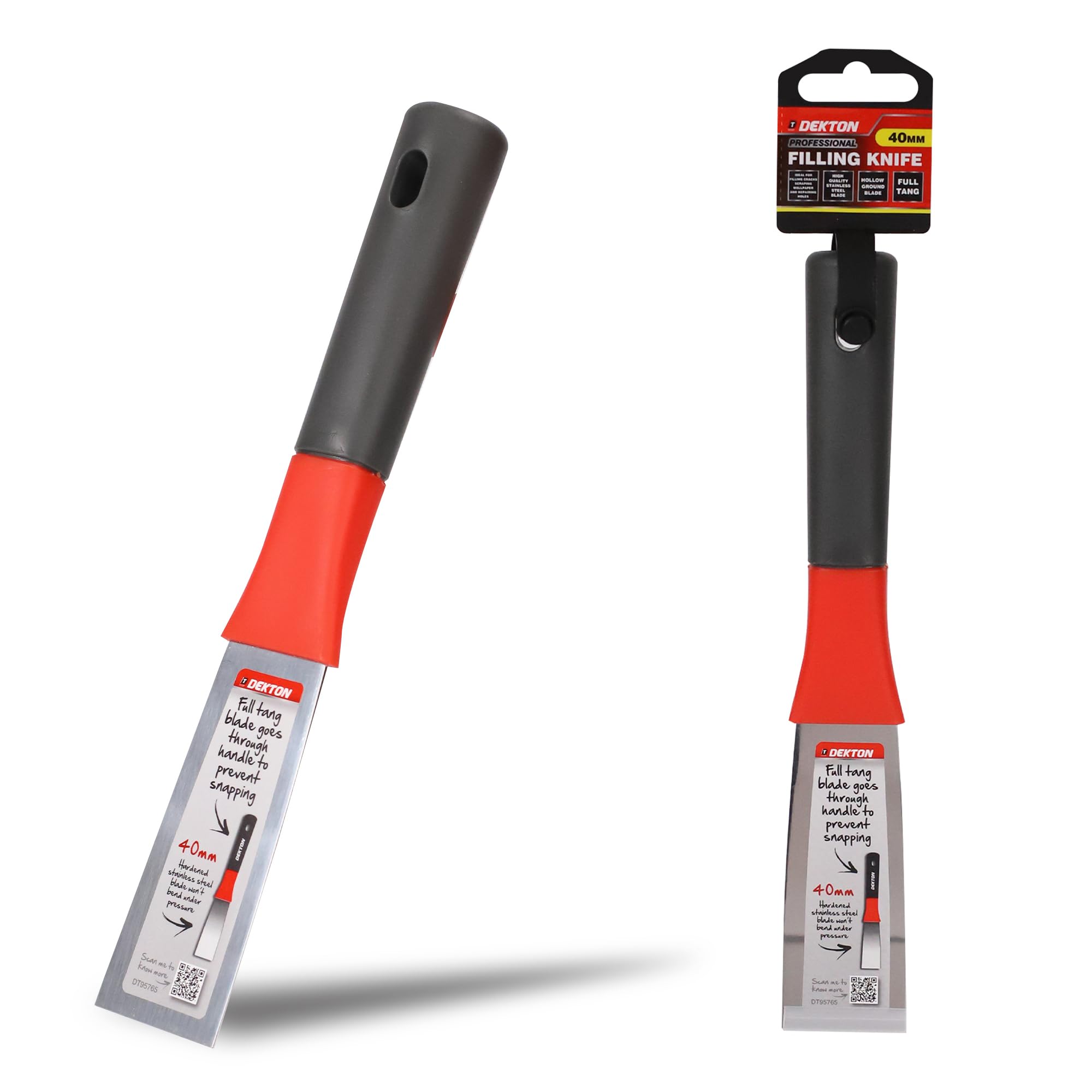 Dekton Filling Knife 40Mm, 1.27Mm - Stainless Steel Flexible Blade With Ergonomic Rubber Grip Handle For Filling Cracks, Repairing Holes & Decorating Tasks