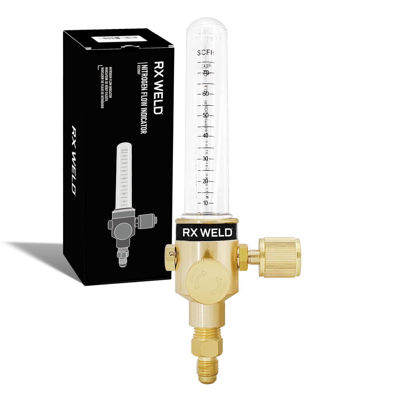 Nitrogen Flow Indicator 1/4" SAE Flare Inlet and Outlet 50PSI 1YR Warranty