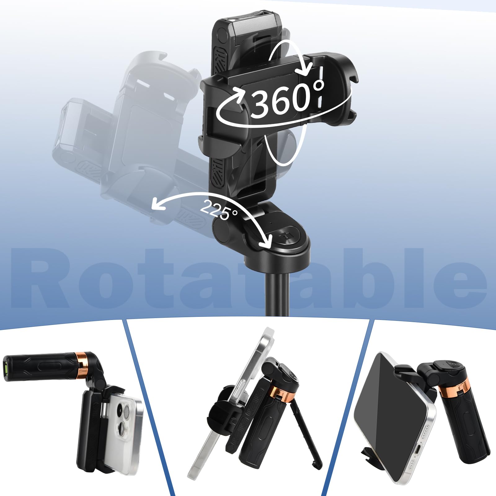 Mini Bastone Selfie Stick, Bluetooth treppiede per smartphone con telecomando staccabile, Ruotabile a 360° Treppiede Estensibile Con 2 luci di riempimento per iPhone Samsung e Android smartphone
