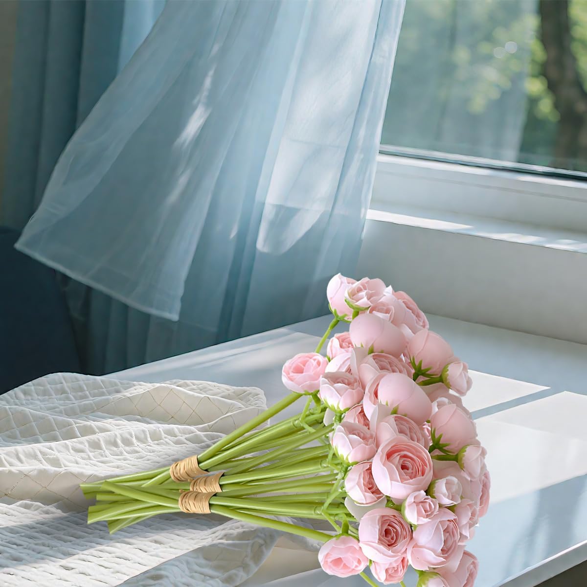 STONESTAR Faux Silk Ranunculus Artificial Flowers 18 Pcs Blush Faux Silk Mini Ranunculus Bulk Fake Wedding Filler Flowers for DIY Pink Bouquets (Pink) - Image 8