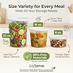 Contenants alimentaires JoyServe avec couvercles - (Pack de 24) 8 ensembles de chaque taille - 8 oz / tasse - 16 oz / pinte - 32 oz - tailles quart, stockage alimentaire, préparation de repas à emporter, sans BPA, lave-vaisselle, micro-ondes