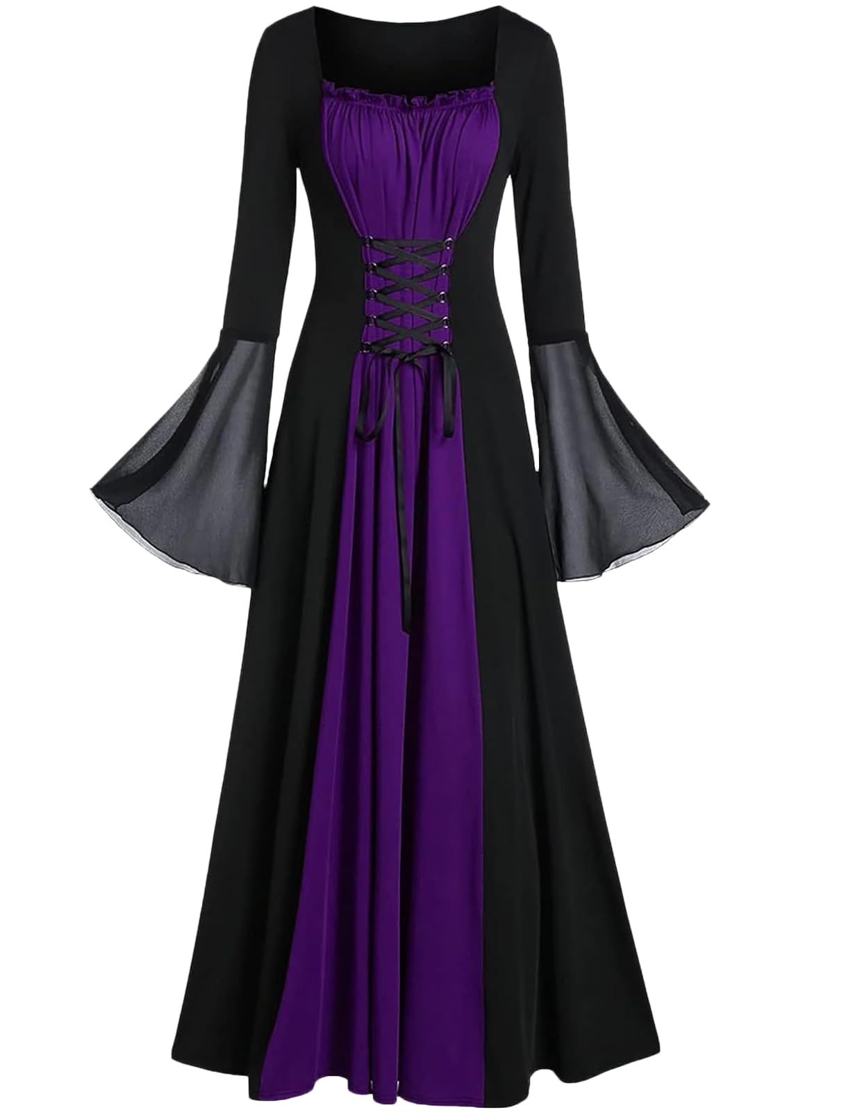 Disfraz medieval para mujer, vestido renacentista con mangas de trompeta, disfraz de carnaval, vestido gótico con cordones, manga larga, mercados medievales, Halloween, carnaval, fiesta temática