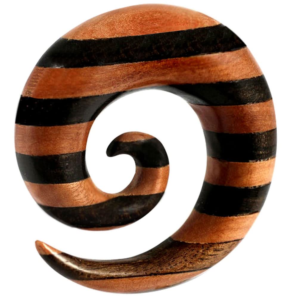 'MoDTanOiz - Flesh tunnels Black iron saba wood Spiral Ear Gauge Plug Double flare Stretcher Expander Piercing available size 6g (4mm) to 1 5/8'' (16mm)(1 Pair)'