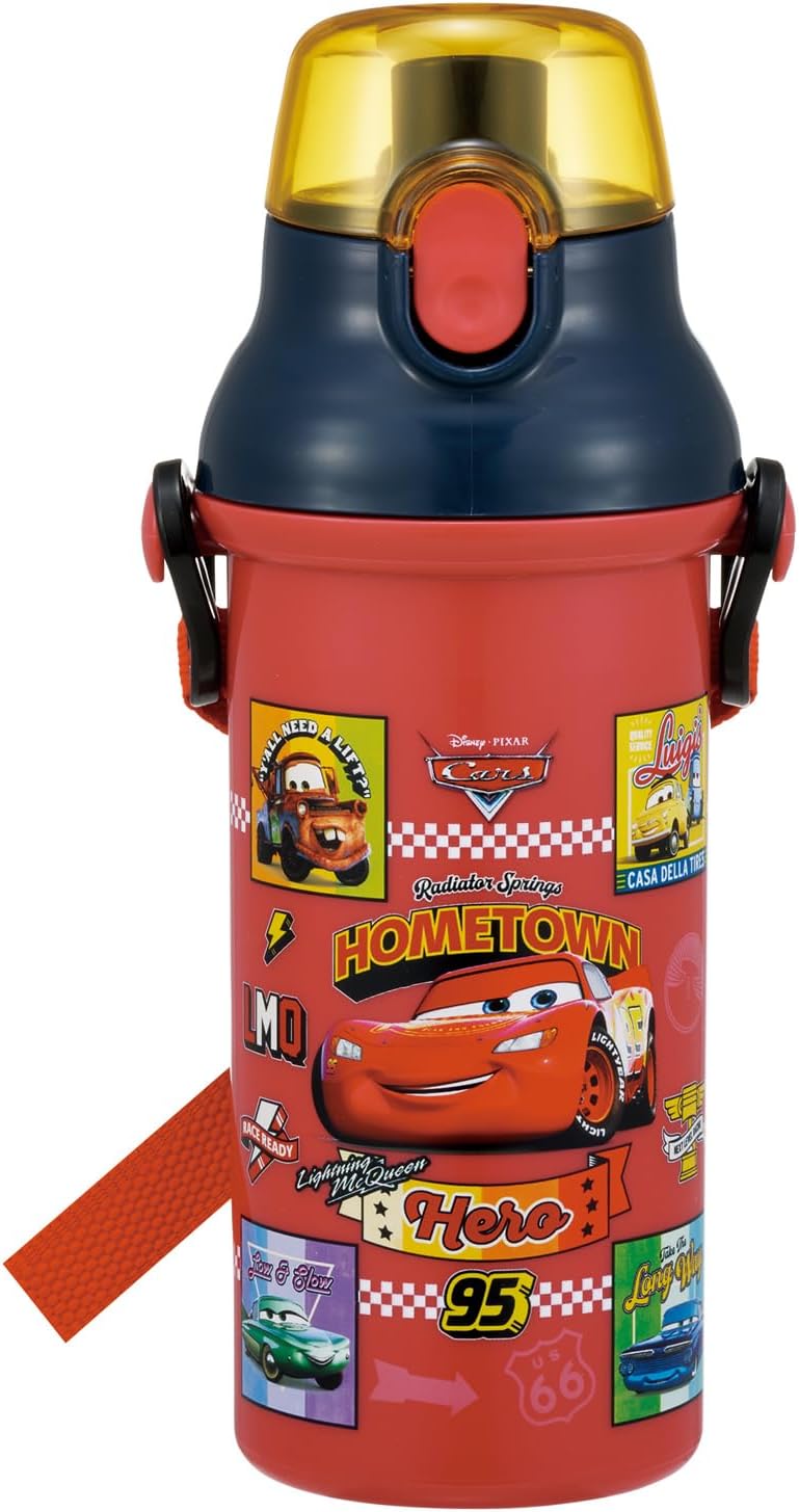 Skater - 480ml Kids Plastic Water Bottle One Push Open and Close Dishwasher Safe Japanese Disney Cars 26 Kids PSB5SAN-A