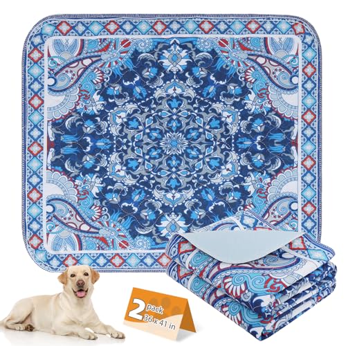 Image of KOOLTAIL Washable Pee Pads for Dogs, 2 Pack Super Absorbent Reusable Puppy Training Pads Waterproof, Nonslip and Leak-Proof Dog Pee Pads, Large Pet Mats Whelping Pads for Floor, Crate, Couch 36 inchx41 inch