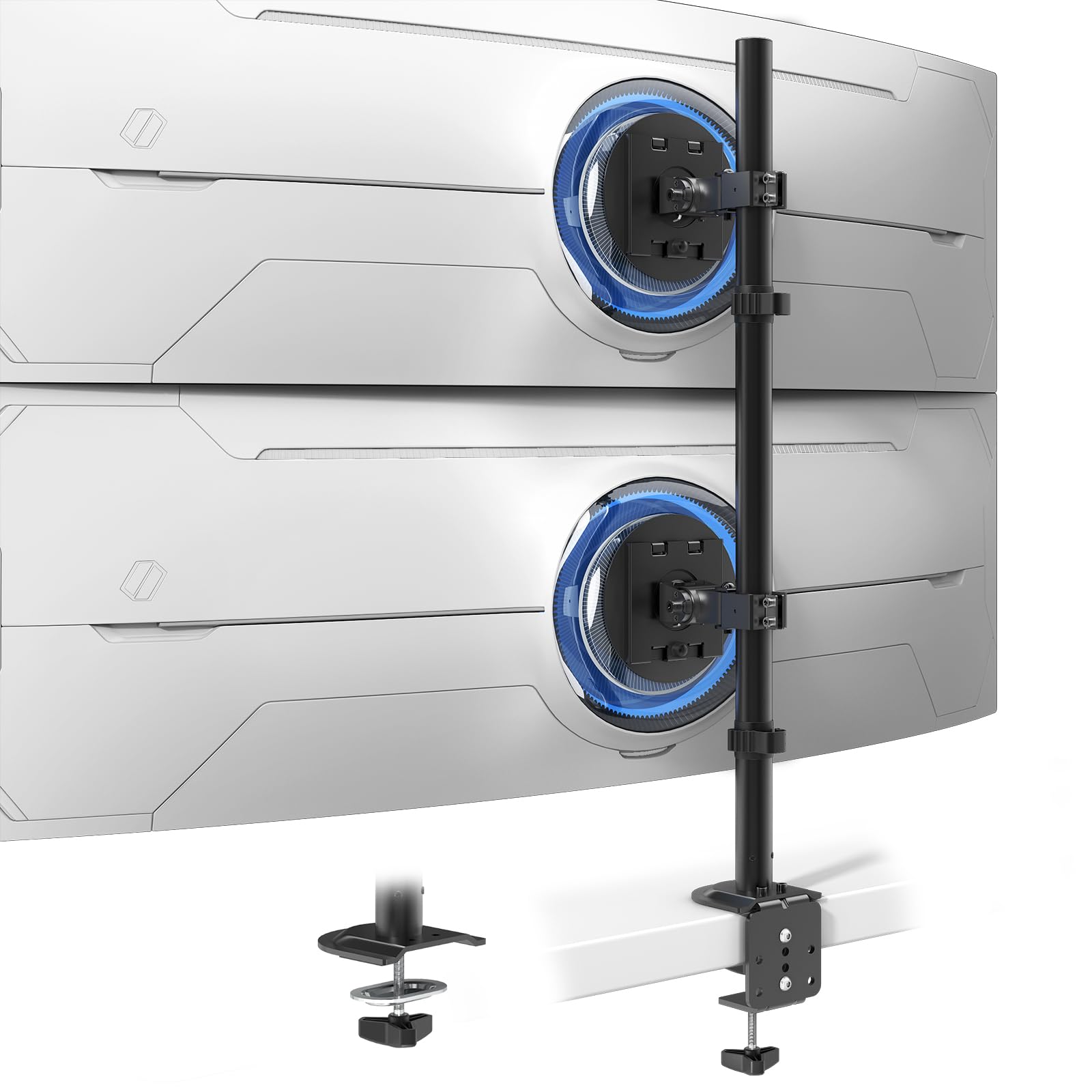 Supporto Monitor per 2 Schermi 17-49 Pollici – Braccio Doppio Regolabile in Altezza, VESA 75x75 & 100x100, Inclinabile, Ruotabile, Salvaspazio, Nero