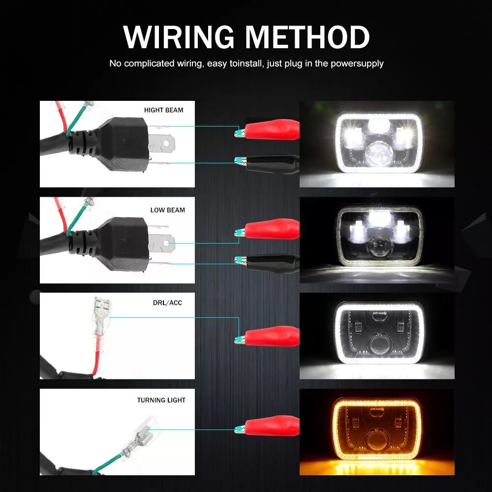 JJ 2 przednie reflektory LED 60 W, 12 V, 24 V, 20 x 14 cm, światła drogowe i mijania, do jazdy dziennej, kabel do jazdy dziennej, z wtyczką do motocykla, samochodu terenowego, 4 x 4 terenowe