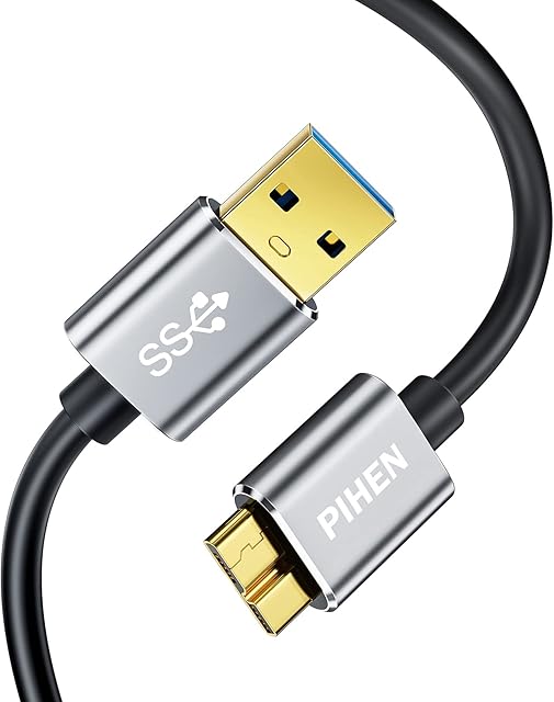 PIHEN Hard Drive Cable, USB 3.0 A to Micro B Cable for Portable External Hard Drives WD,Seagate,Toshiba,Samsung/Galaxy S5(0.5m)