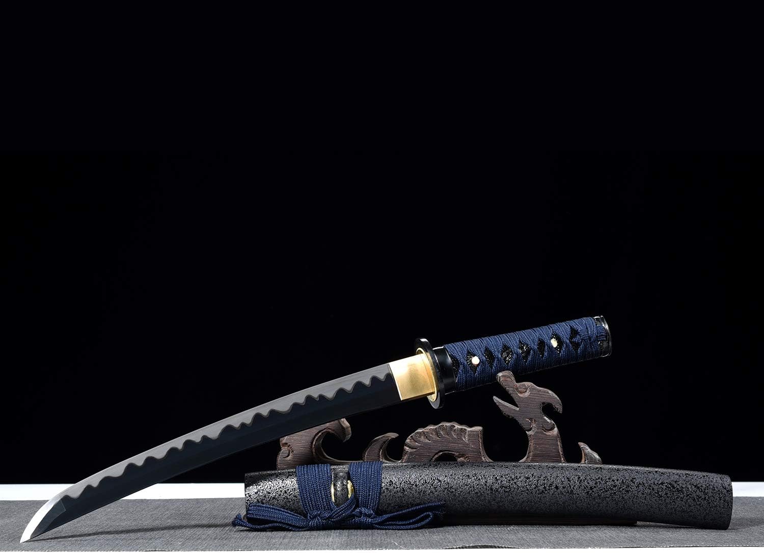 Handmade Full Tang Japanese Samurai Short Katana Sword Blue High Manganese Steel Sharp Blade