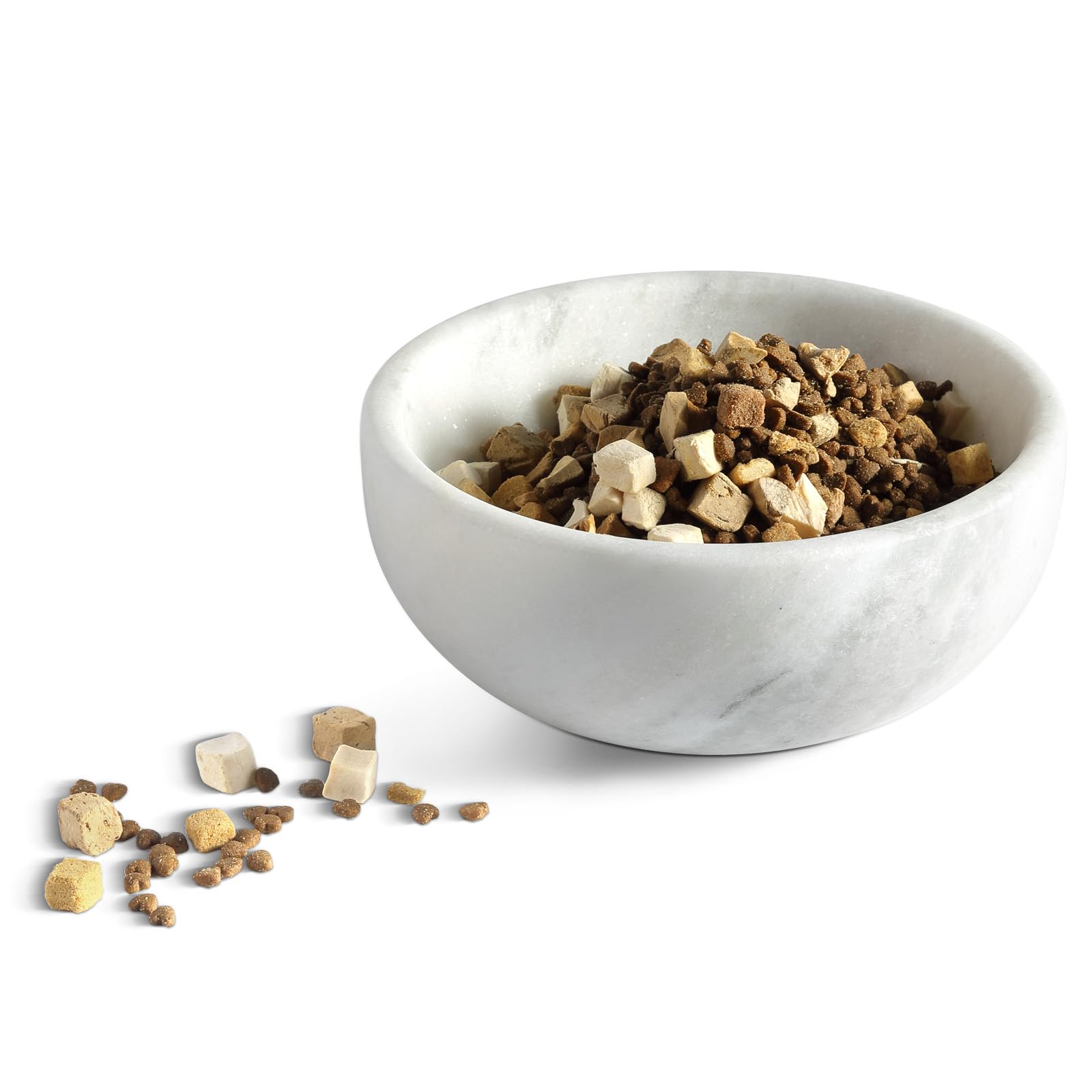 Karibiber White Dog Bowl, Marble Dog Food Bowl, Non-Slip Stone Dogs Water Bowl Large, Non-Tipping Heavy Duty Pet Bowl for Large Dogs, African Natural Marble, Holds 4.6Cups(7.5lbs)