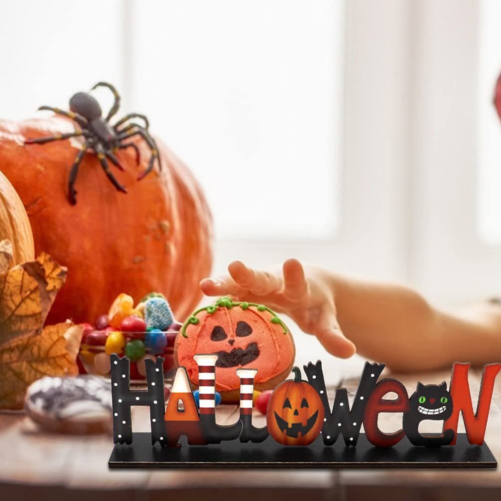 Xiaoki Segni centrotavola in Legno di Halloween, Lettera Cava, Blocco di Legno, autoportante, Gatto, Zucca, Fantasma, Decorazioni da Tavolo per Feste di Halloween, mensola del Camino della Finestra