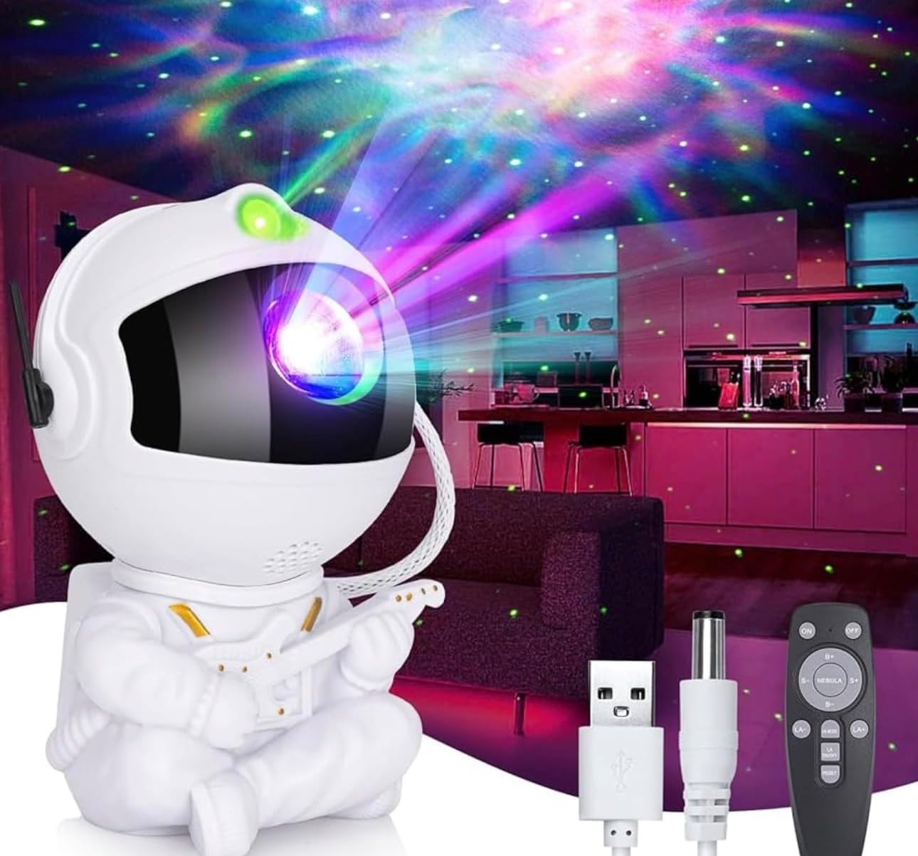 422 Store White Astronaut Galaxy Projector Night Light With Remote Control – Classic Design (Guitar )