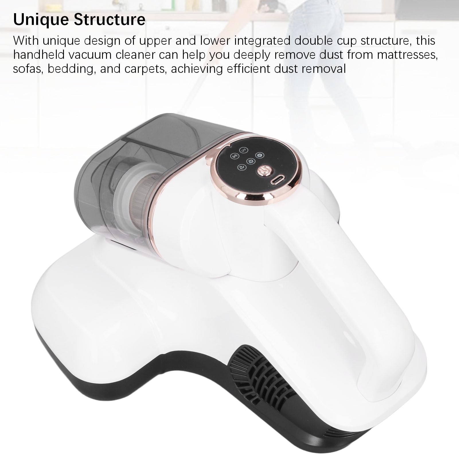 KIMISS Aspirador de Colchones con Fuerte Succión de 16Kpa para una Limpieza Profunda - Limpiador de Mano Inalámbrico para Sofás y Camas con Pantalla LED