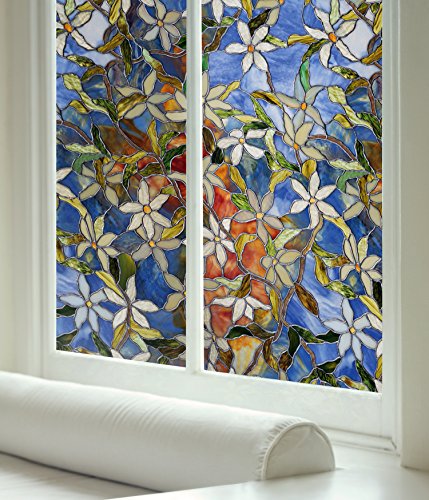 Home Decorators Collection Clematis Stained Glass Window Film, 36H x 24" W, Blue