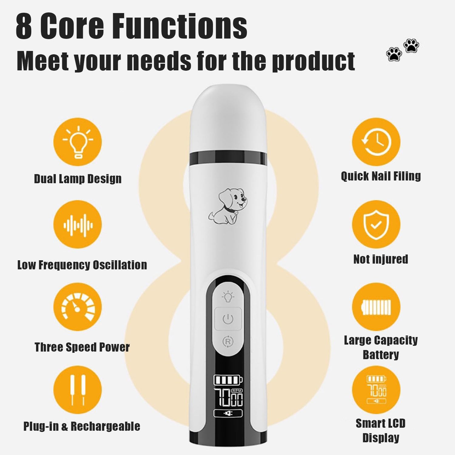 2026 New Ultra Quiet Pets Nail Grinder with 2 Lights,Adjustable 3 Speeds Dog Nail Trimmers,2000mAh Rechargeable,Painless Paws Grooming Pro for Small Medium Large Dogs & Cats (2 Replacement Heads) - image 6