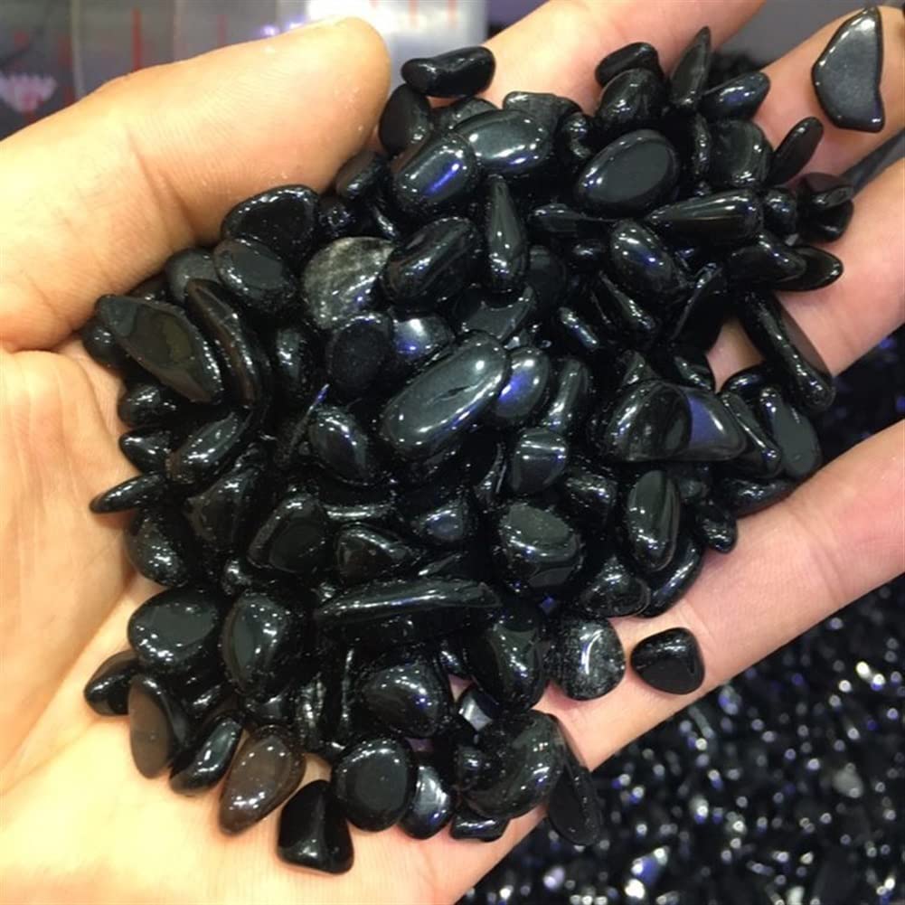 Natürlicher Kristall, grobe Heimdekoration, natürlicher schwarzer Obsidian, Trommelstein, polierte Kristallsteine Haus Dekoration(Size:400g)