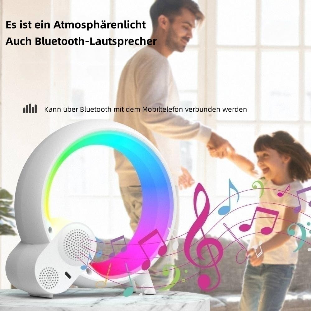 LED Nachttischlampe Lichtwecker, Wake Up Light Smart Wecker Simuliert, APP Steuerung Sonnenaufgang Bluetooth Lautsprecher, 16 Mio. Nachtlicht 256 Lichtmuster, Schwarz
