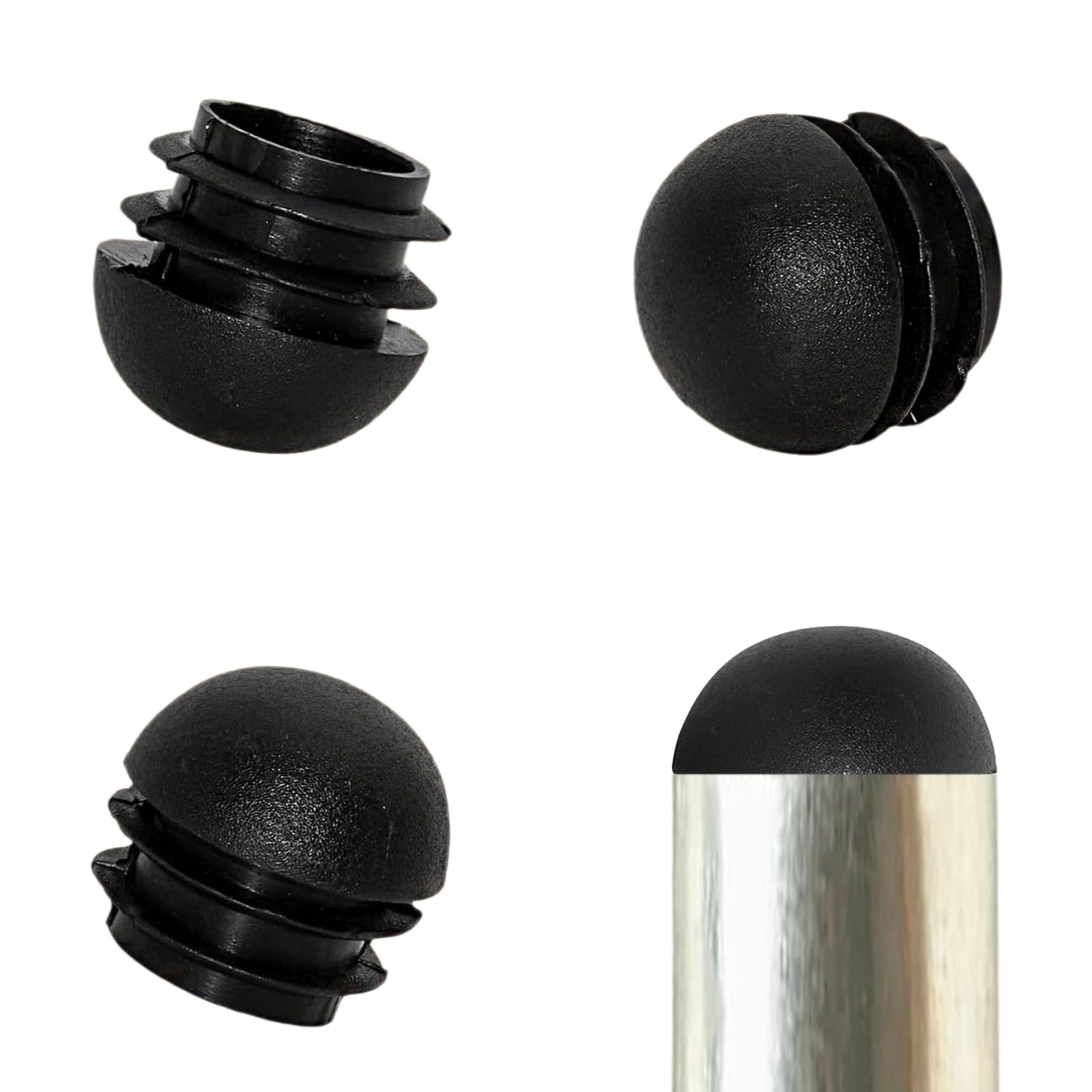 Lot de 24 embouts de tubes en plastique noir de 6 m pour pieds de chaise, table de patio et chaise de terrasse, protection de sol, design rond