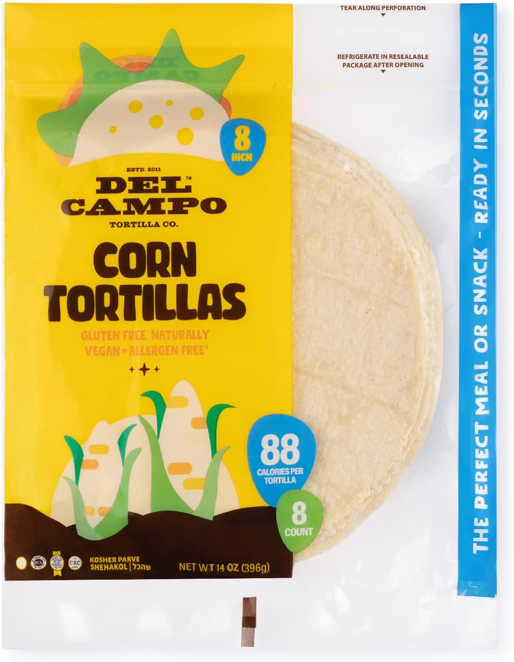 Del Campo Soft Corn Tortillas – 8 Inch Round. 100% Delicious Gluten Free and Authentic Mexican Food. Many Serving Options: Wraps, Tacos, Quesadillas or Burritos, Kosher. (8ct.) (Single)