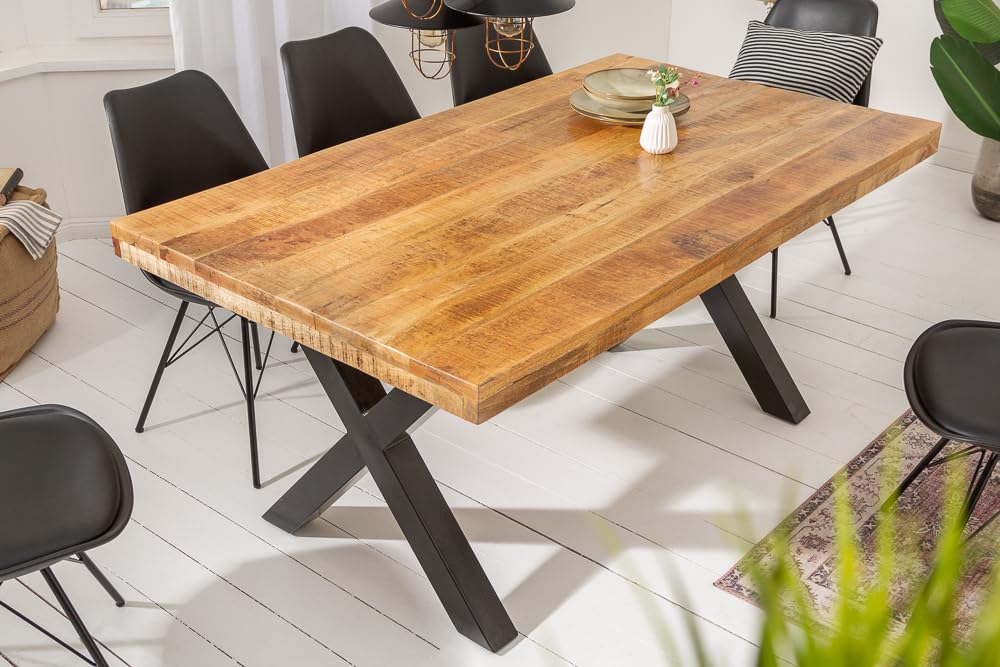 Riess Ambiente Esstisch Iron Craft 160cm - schwarz Natur - Mangoholz | Massiv, 6 Sitzplätze, langlebig, stabile Konstruktion, robust, massive Verarbeitung, höhenverstellbaren Füße, Eisengestell
