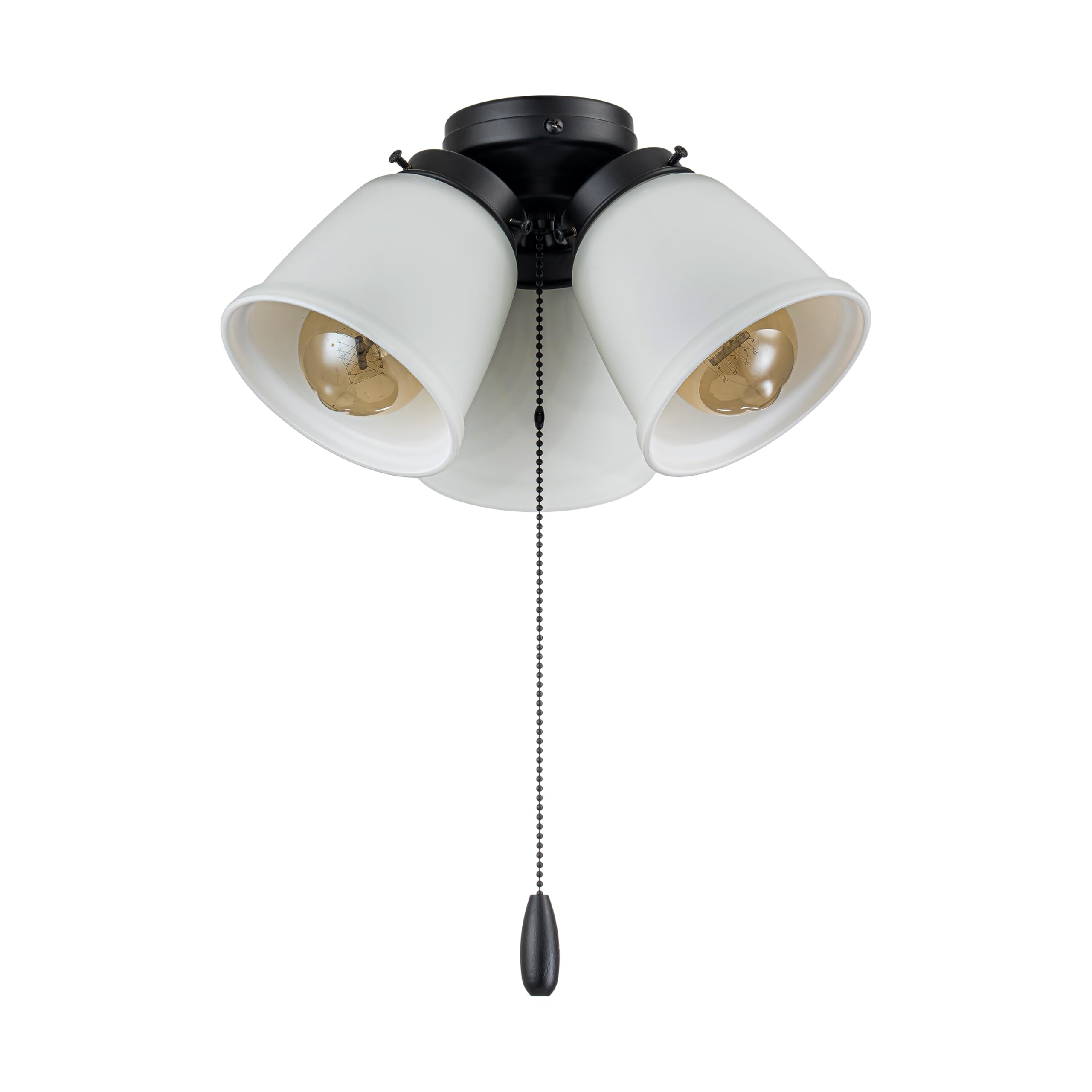 Aspen Creative 3-Light Ceiling Fan Light Kit – Matte Black With Clear Glass Shades, Pull Chain, 13.125" Diameter X 7" Height