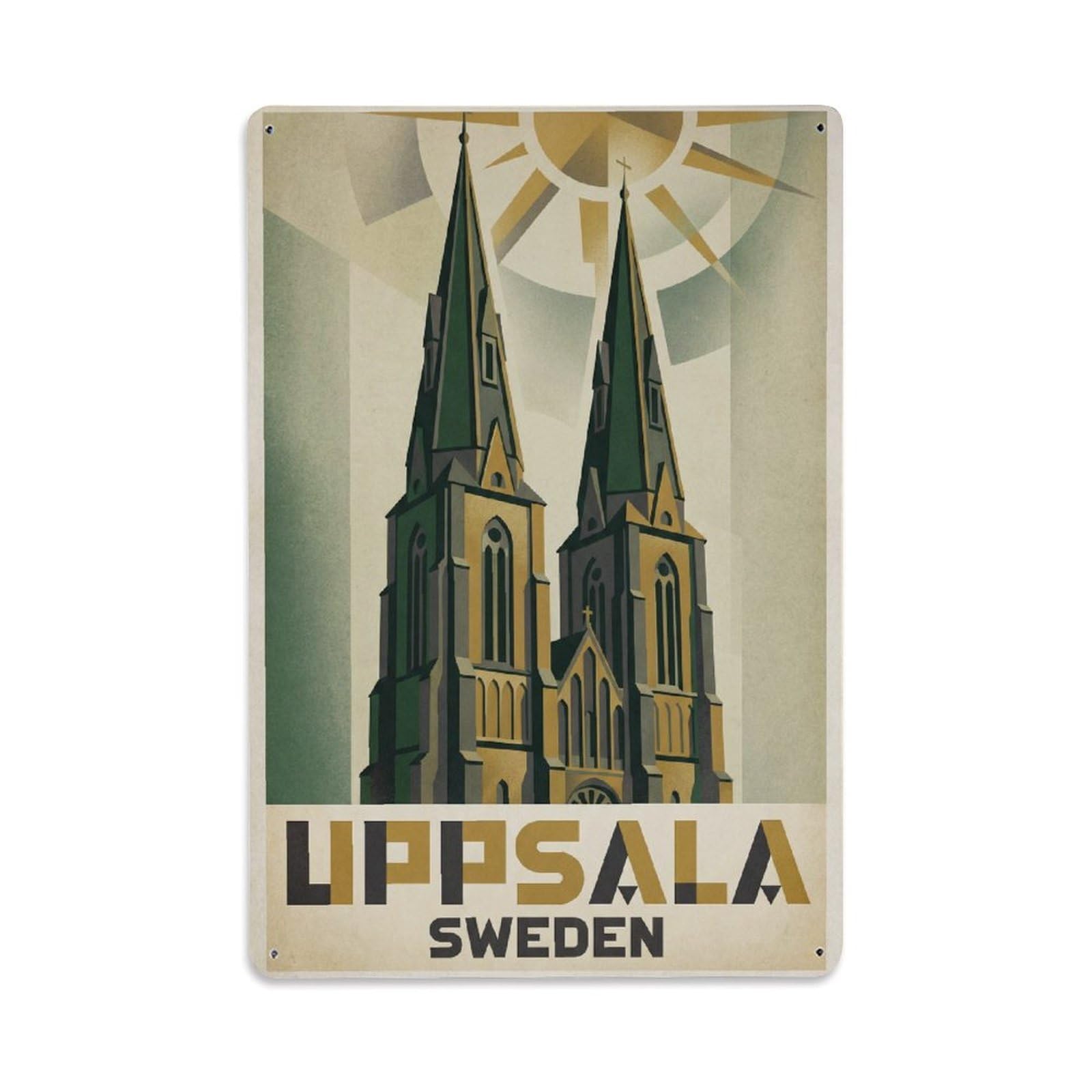 Retro Sweden Uppsala Travel Metal Tin Sign Plaque Wall Decor for Cafe, Club Bar, Office, Garden Metal Poster 8x12Inch