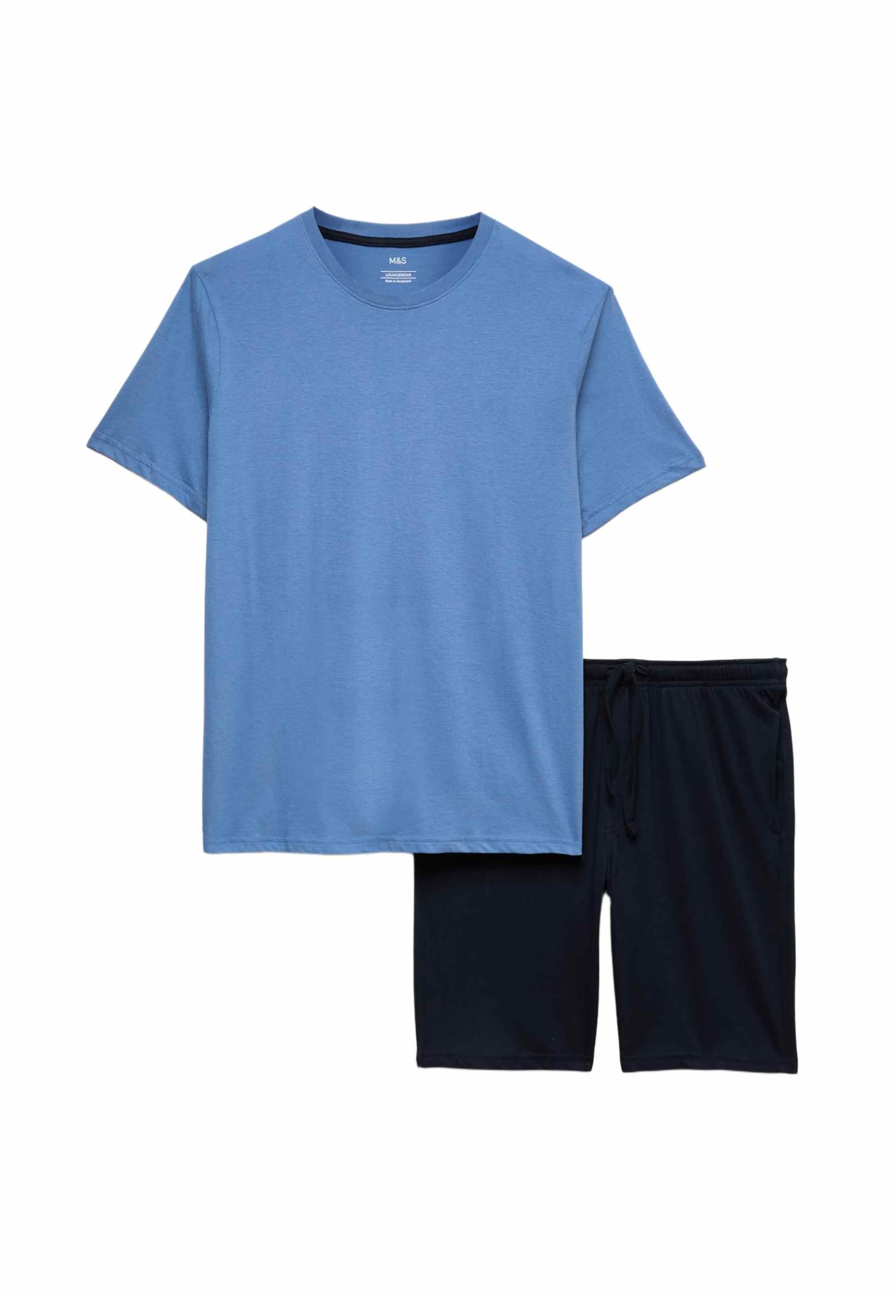 Marks & Spencer Conjunto de Pijama de Algodón Puro para Hombre, Ajuste Normal, Cintura con Cordón, con Bolsillos