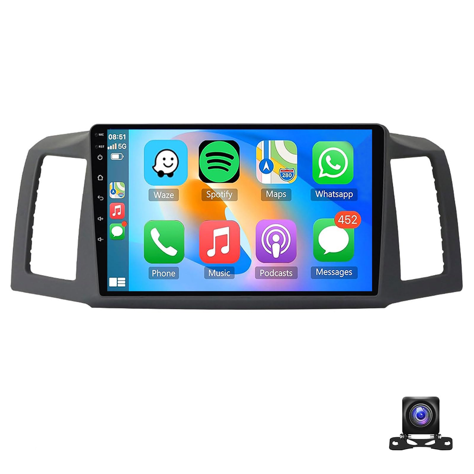 Android 15 Car Stereo Radio For Jee-p Grand Cherokee 2004-2007 GPS Navigation With Wireless Carplay Android Auto 9 Inch HD Touch Screen Bluetooth WiFi FM RDS SWC Backup Camera DAB+(Size:4Core 2+32G)