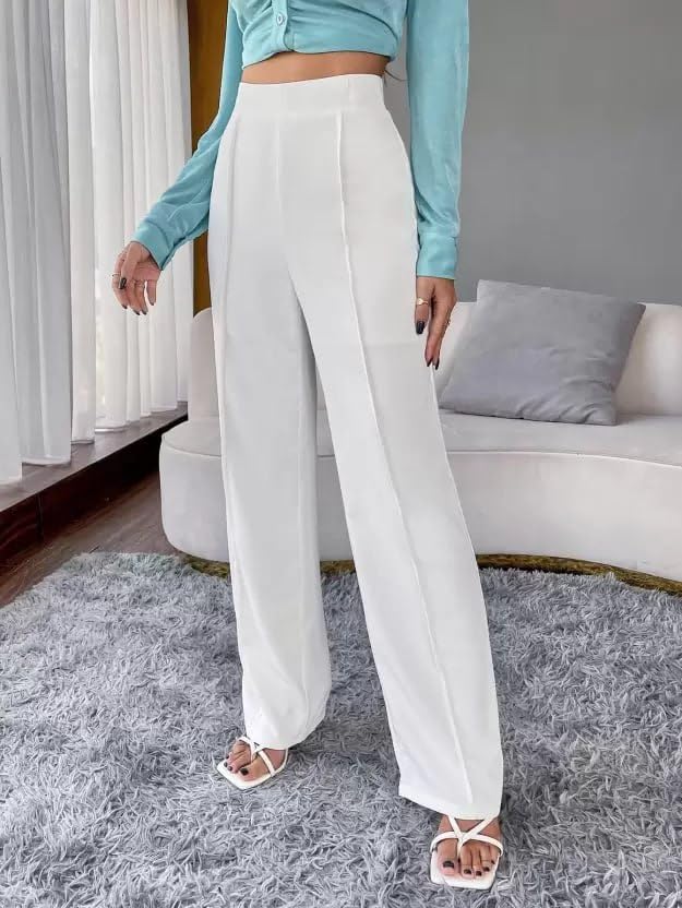 Cotton Bland Casual Pant for Women's Bottom Length Regular fit Cotton Bland Trouser Straight Fit Pants for Formal Office Casual and Daily Outdoor Lifestyle White 5 610vmSCblkL