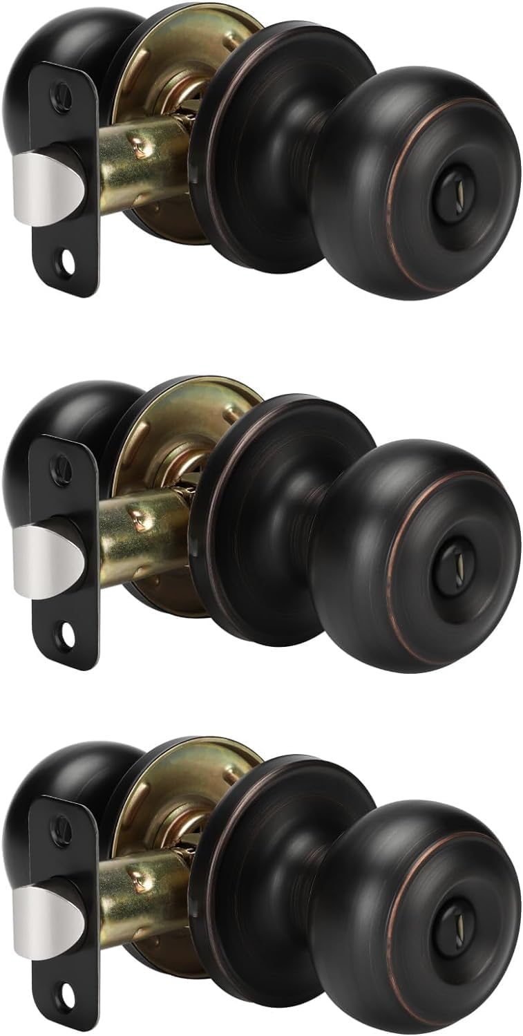 Haidms Oil Rubbed Bronze Door Knobs Interior, 3 Packs Privacy Bronze Door Knob Stainless Steel ...
