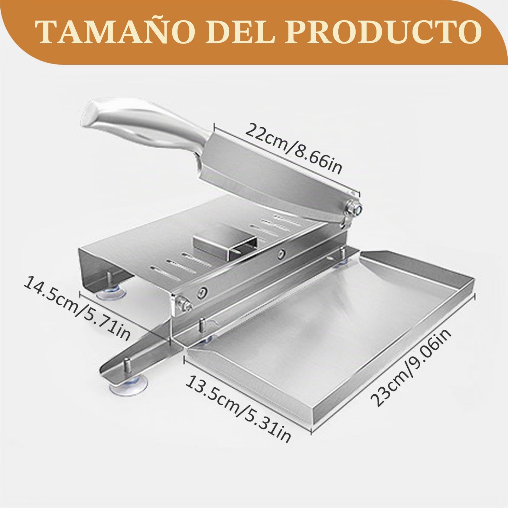 Cortador de Huesos, cortadora de Carne Manual de Acero Inoxidable con Escala y Bandeja de Alimentos, Cortador de Carne Que Salva el Parto con Mango sin Deslizamiento y Taza de succión.
