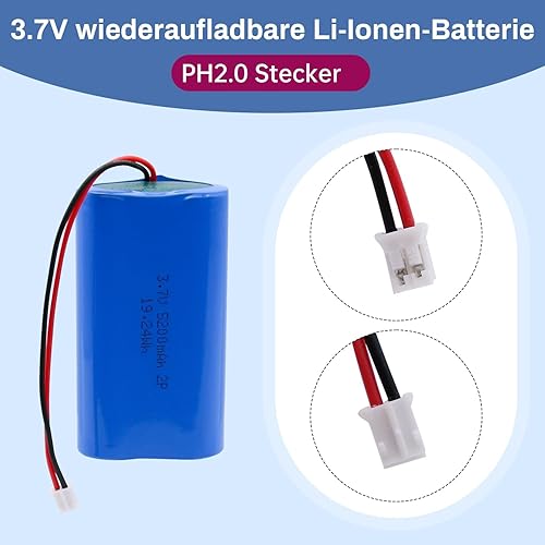 Miniatura 4 de Batería de iones de litio de 5200mAh 3.7V, batería recargable con enchufe JST-PH 2.0 de 2 pines para altavoces Bluetooth, luces solares, juguetes,