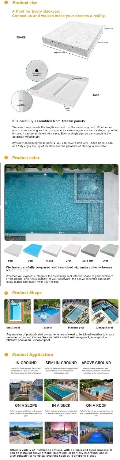 Family Swimming Pool Rectangular Underground Swimming Pool Acrylic Outdoor Pool Large Above Ground Pool for Family