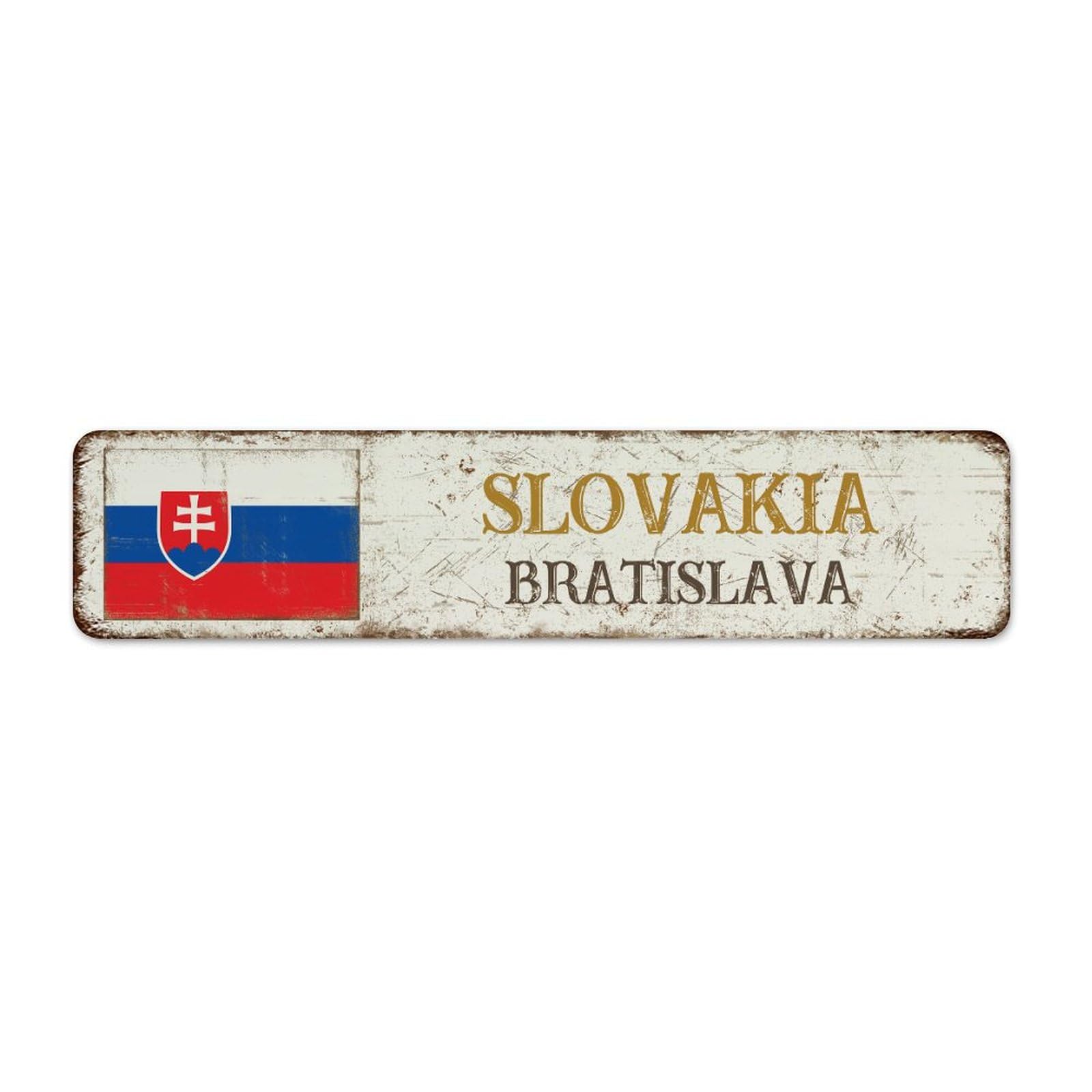 Autravelco Style-7 Slovakia-Bratislava 4X18 Inch Metal Tin Sign Funny Novelty Garden Shop Yard Wall Decor Metal Plaque National Country Souvenir Road Garage Signs For Room