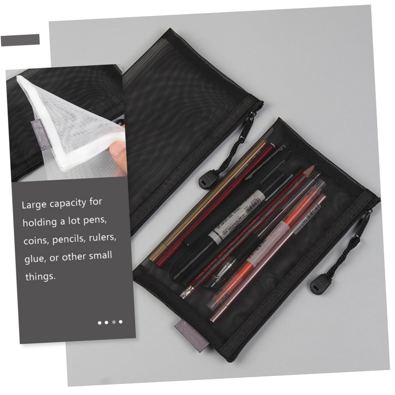 STOBOK 5 Set Carino Astuccio Portapenne a Rete Astuccio Portapenne Griglia Borsa Portaoggetti per Matita Penna Righello Bussola E Forbici 3 Pezzi * 5