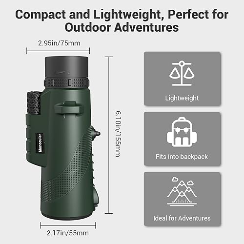 Miniatura 5 de Telescopio monocular de 80 x 100 para smartphone, monoculares para adultos de alta potencia HD compacto telescopio portátil con adaptador de