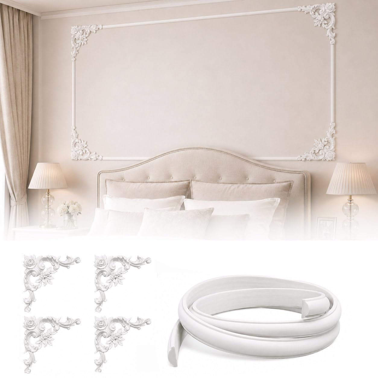 Moulures murales d'angle en PU pour décoration de plafond chic et encadrement de porte en bois