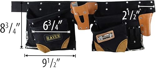 Miniatura 5 de RAVEN Cinturón de herramientas de ante negro de 12 bolsillos, bolsillos de 7 pulgadas y 4.75 pulgadas (4.8 in), bolsillo resistente a cortes,